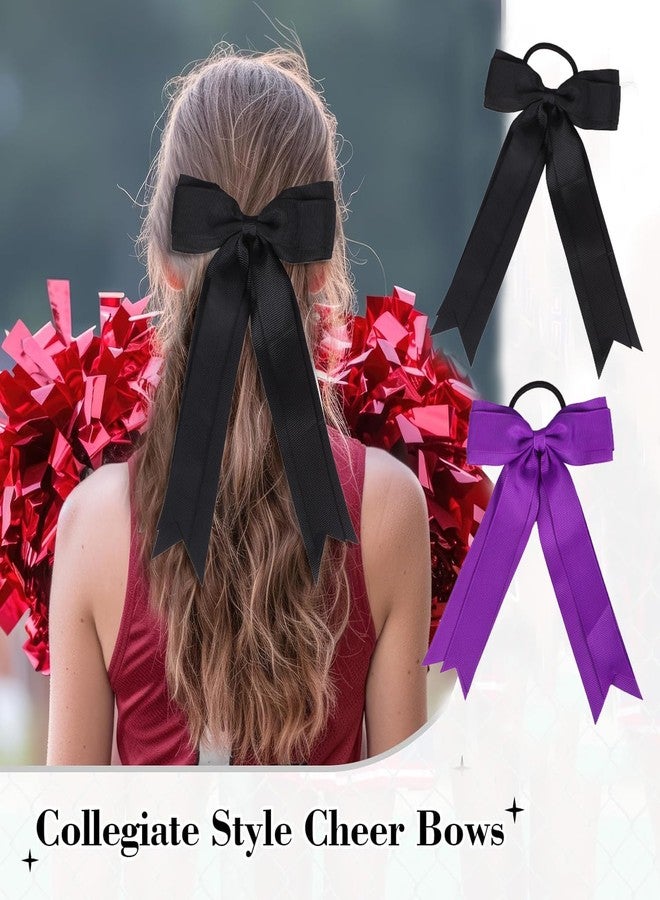 Hipcheer 16pcs Collegiate Style Cheer hair Bows for Girls, Long Tail Skinny Cheer Bow Ponytail Holder Handmade Bows for Girls Teens Softball Cheerleader Sports (Black) - Image 2